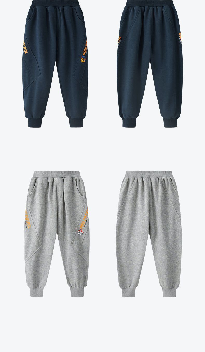 卡通汪汪隊腰鬆緊束口運動長褲-卡通人物毛毛+英文字-灰色