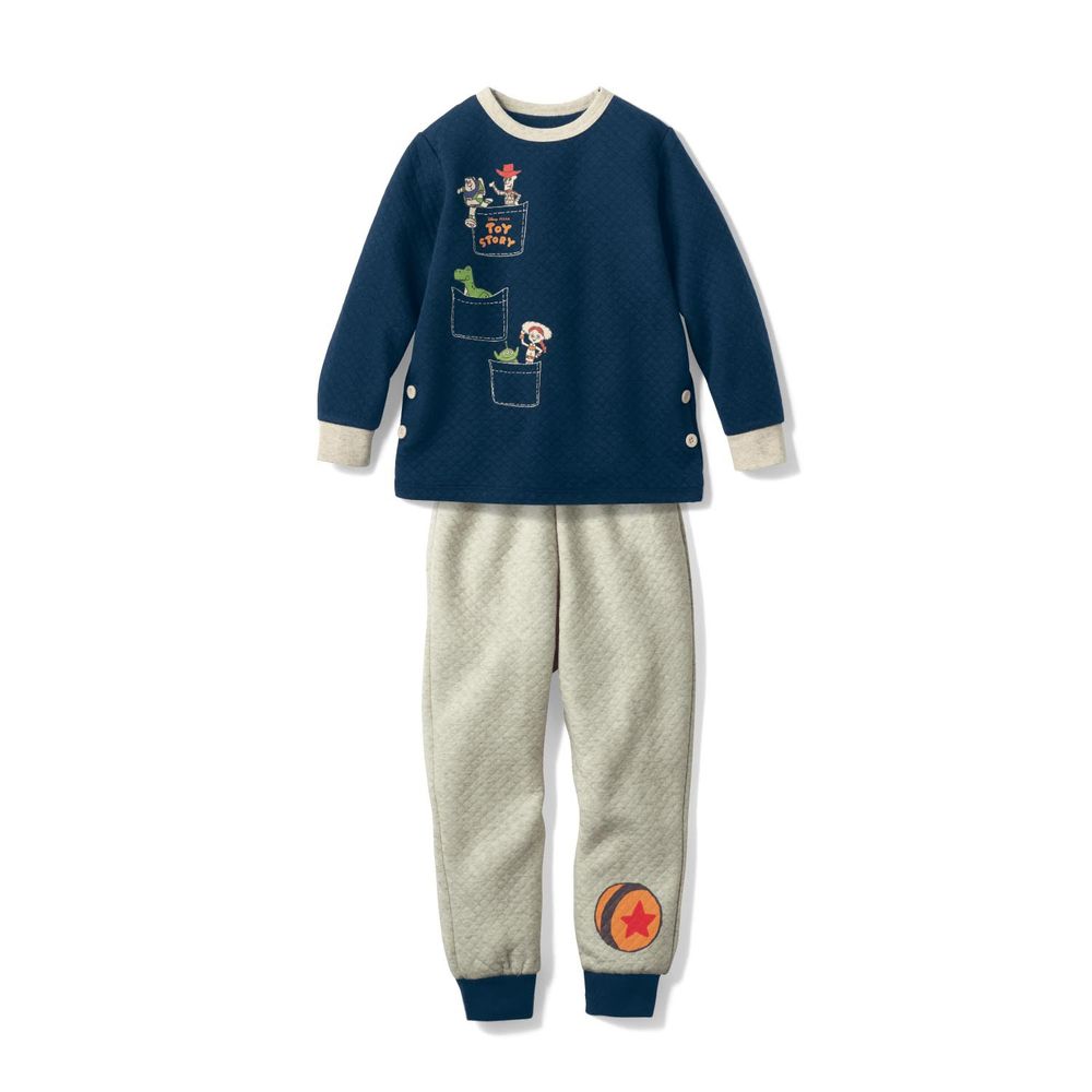 日本千趣會 - 迪士尼鋪棉保暖家居服/睡衣-玩具總動員口袋-深藍X灰