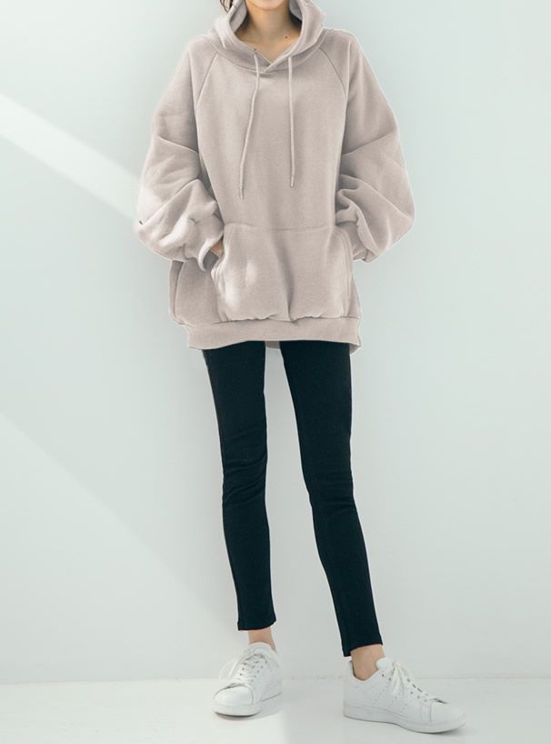 日本 GRL - 休閒舒適刷毛保暖帽T-灰米 (F)