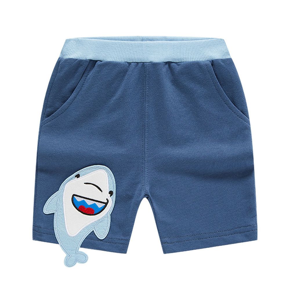 純棉運動短褲-立體鯊魚-藍色