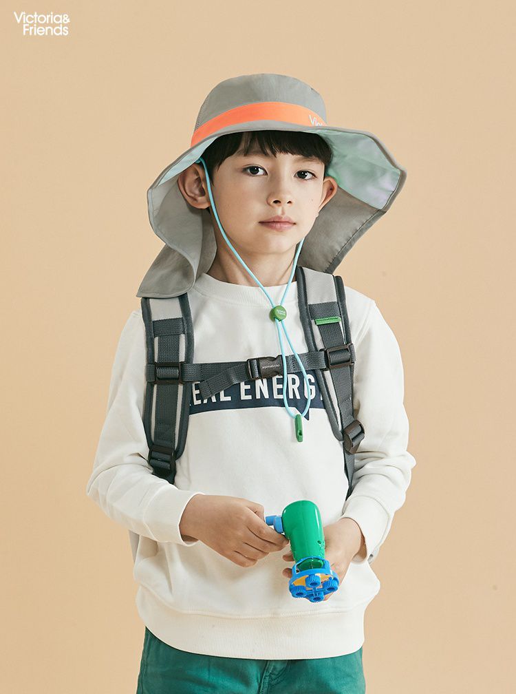 韓國 Victoria & Friends - UPF 50+ 防潑水透氣軟鋼絲遮脖遮陽帽(附口哨)-簡約杏