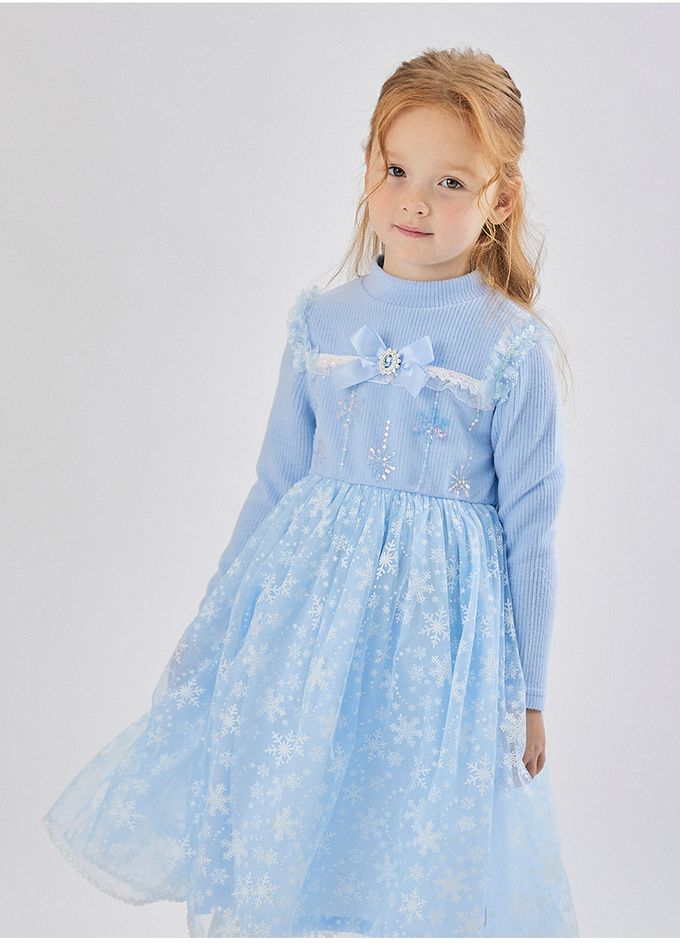 韓國 OZKIZ - 雪花亮片寶石裝飾連身洋裝-粉紫