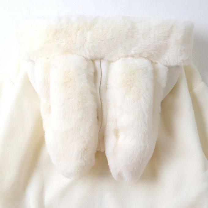 日本 ZOOLAND - 俏皮兔子絨毛耳朵內刷毛休閒外套-白