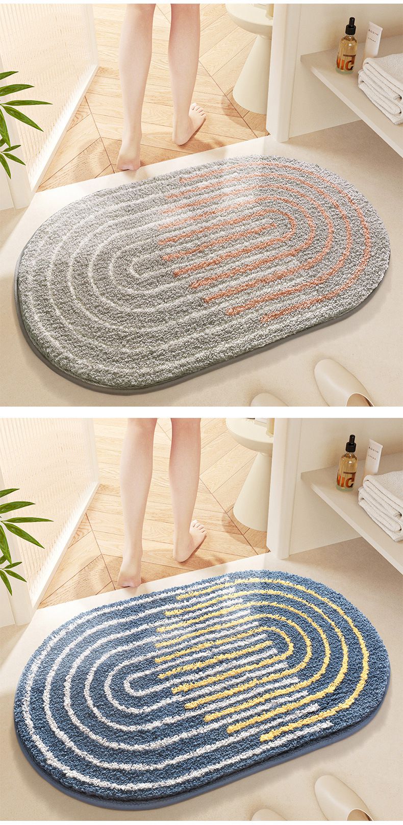 快速吸水植絨浴室腳踏墊-海洋-藍色