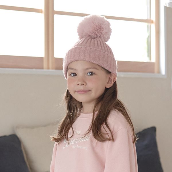 日本 Lycee mine - 可愛大絨球針織毛帽-象牙 (F(50～52cm))