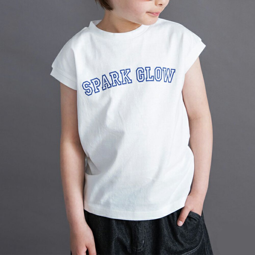 100%棉 簡約風圓領法式袖上衣-閃亮英文-白