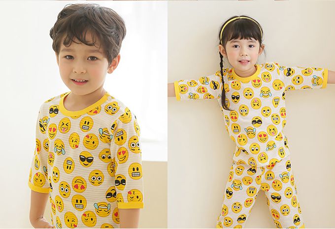 正韓 Puco - 超優質嬰幼兒/兒童七分袖100% 有機純棉家居服/睡衣-表情符號