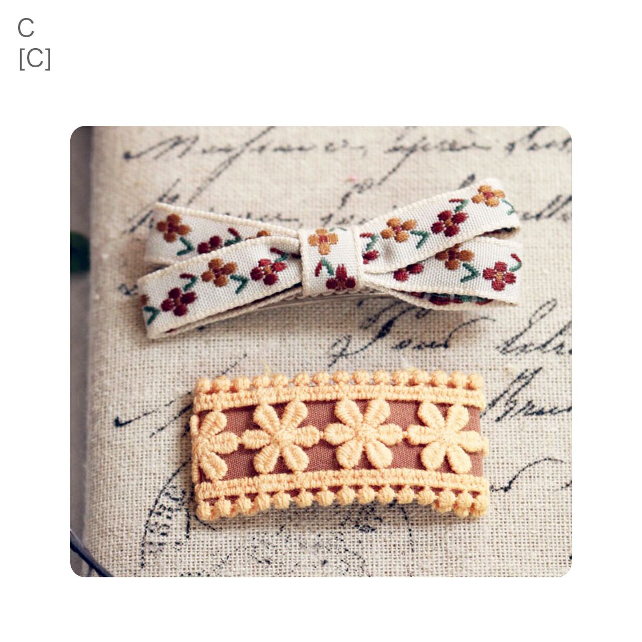 日本 Catherine Cottage - 蕾絲花朵配色可愛髮夾(2入組)-藍綠系