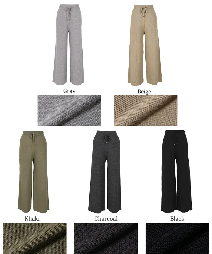 日本 COCA - 百搭美腿針織彈性垂墜寬褲-軍綠