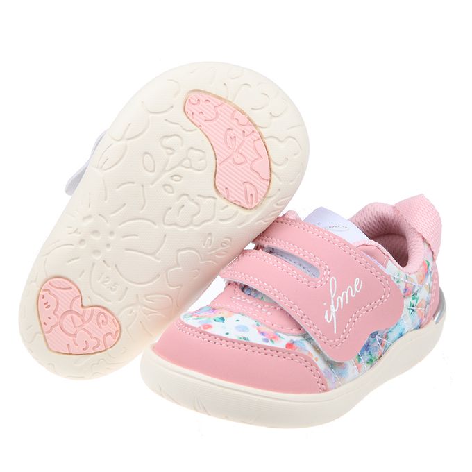 日本IFME - 輕量系列粉紅花染寶寶機能學步鞋-粉紅色