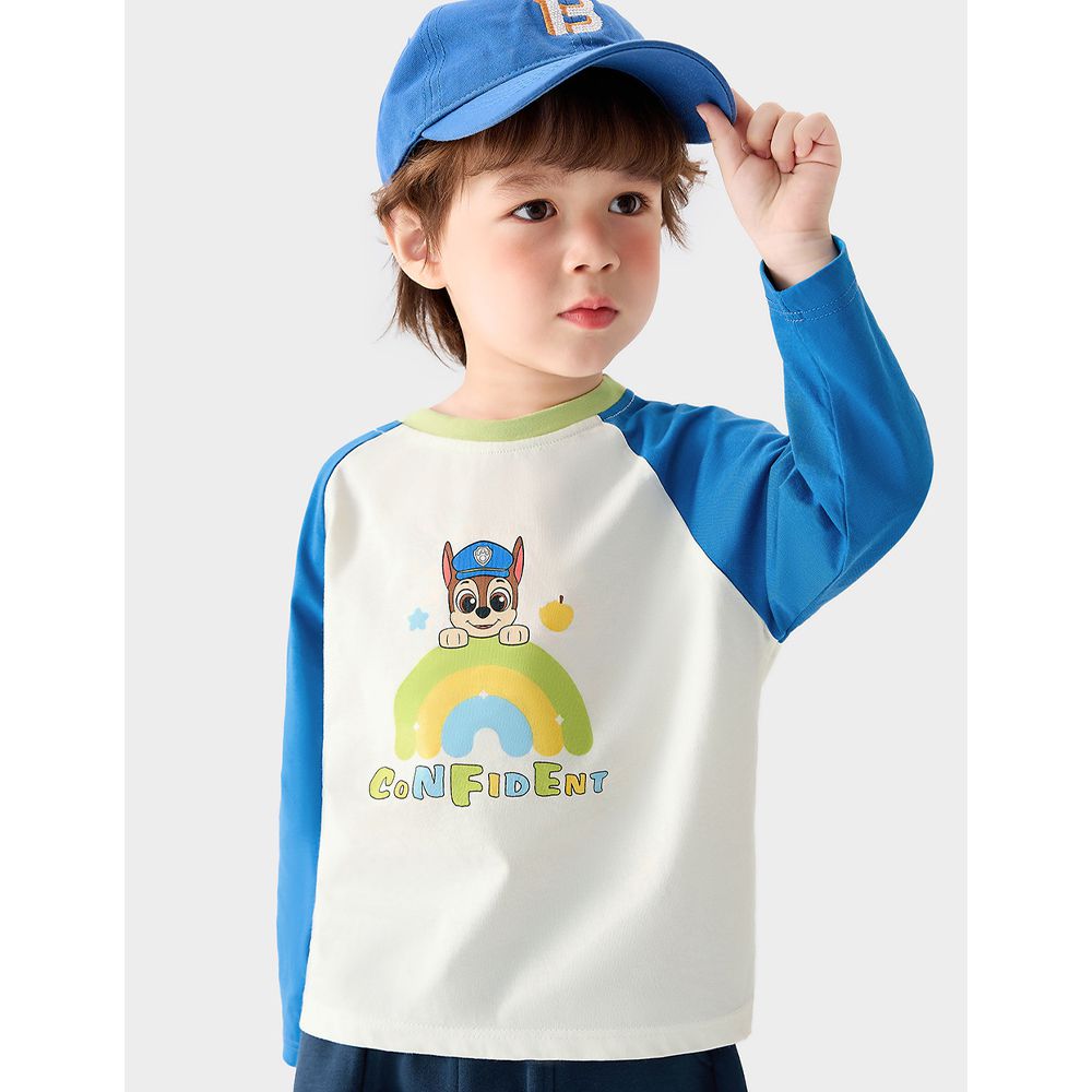 卡通汪汪隊拼色長袖上衣-卡通人物阿奇-藍色