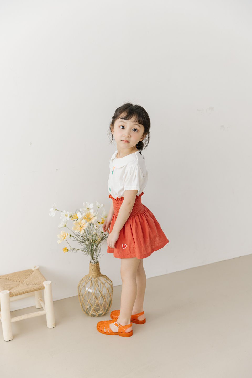 韓國 Orange Mom - 愛心皺褶感縮腰裙-紅