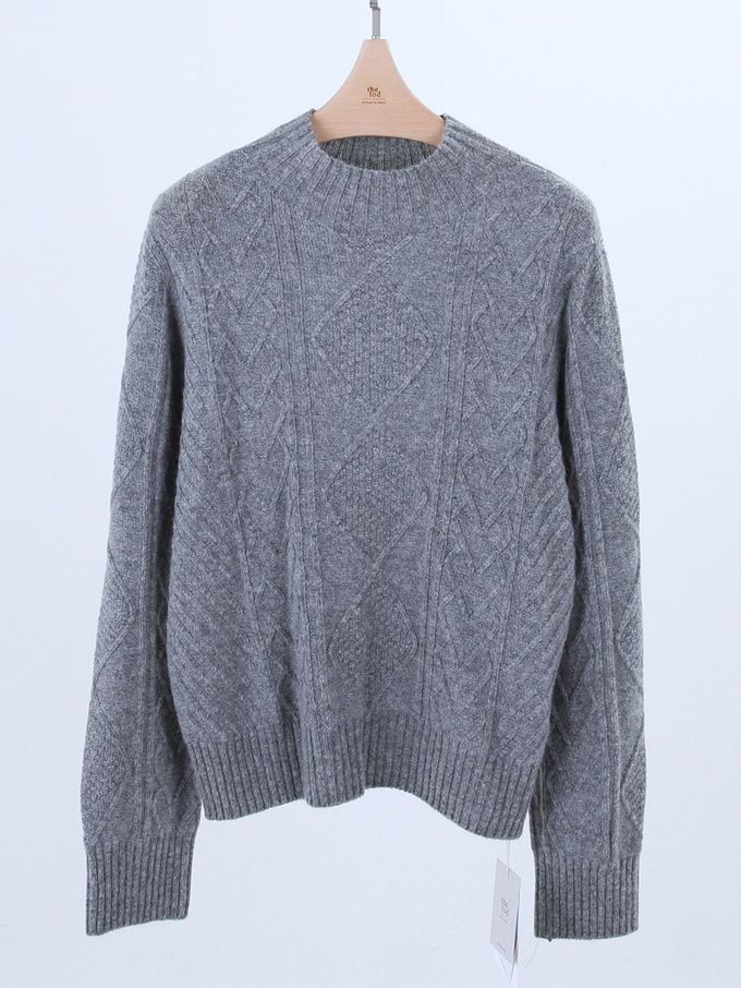 韓國女裝連線 - 立體紋路中領針織長袖上衣-燕麥米 (FREE)