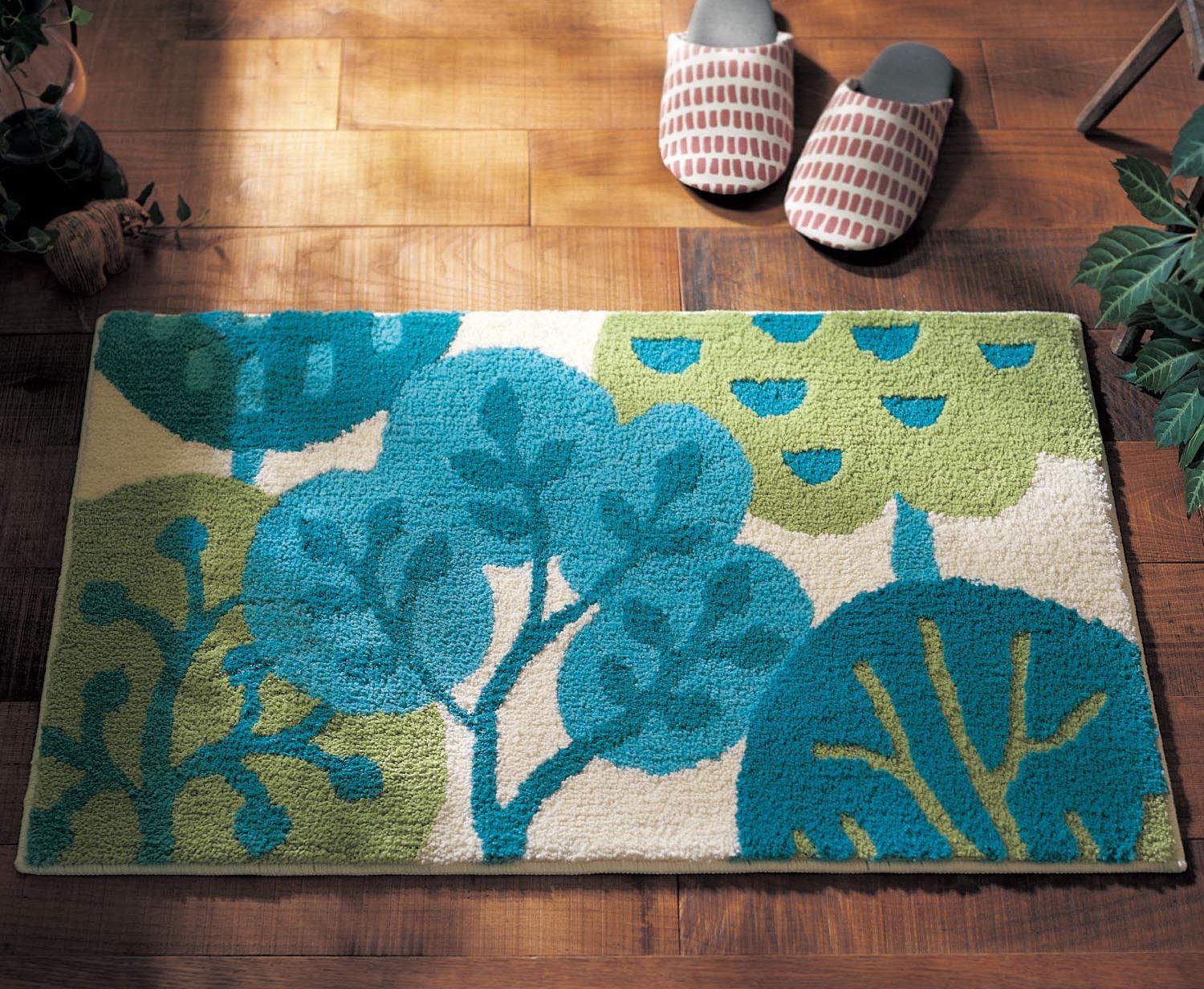 日本千趣會 - mini labo 去泥污腳踏墊-法蘭西花朵-藍綠