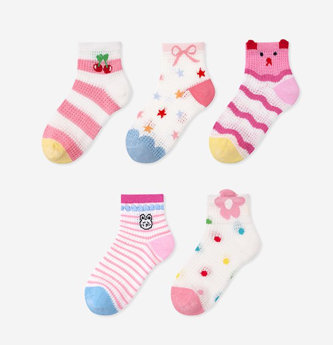 繽紛星星點點櫻桃網眼短筒棉襪