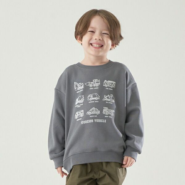 日本 b-ROOM - 裏起毛男孩印花長袖大學T-恐龍-淺紫