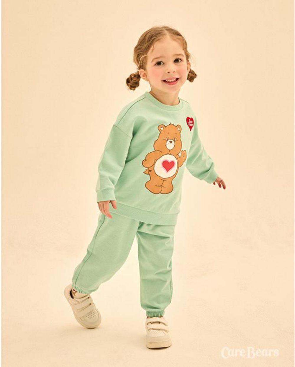 聯名款哈囉愛心熊長袖套裝-湖水綠