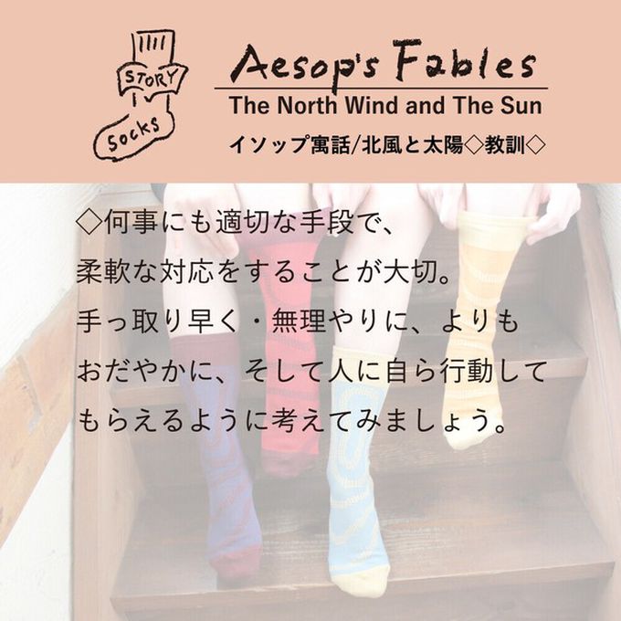 日本女裝代購 - 日本製 伊索寓言印花長襪-北風和太陽-葡萄 (23-25cm)