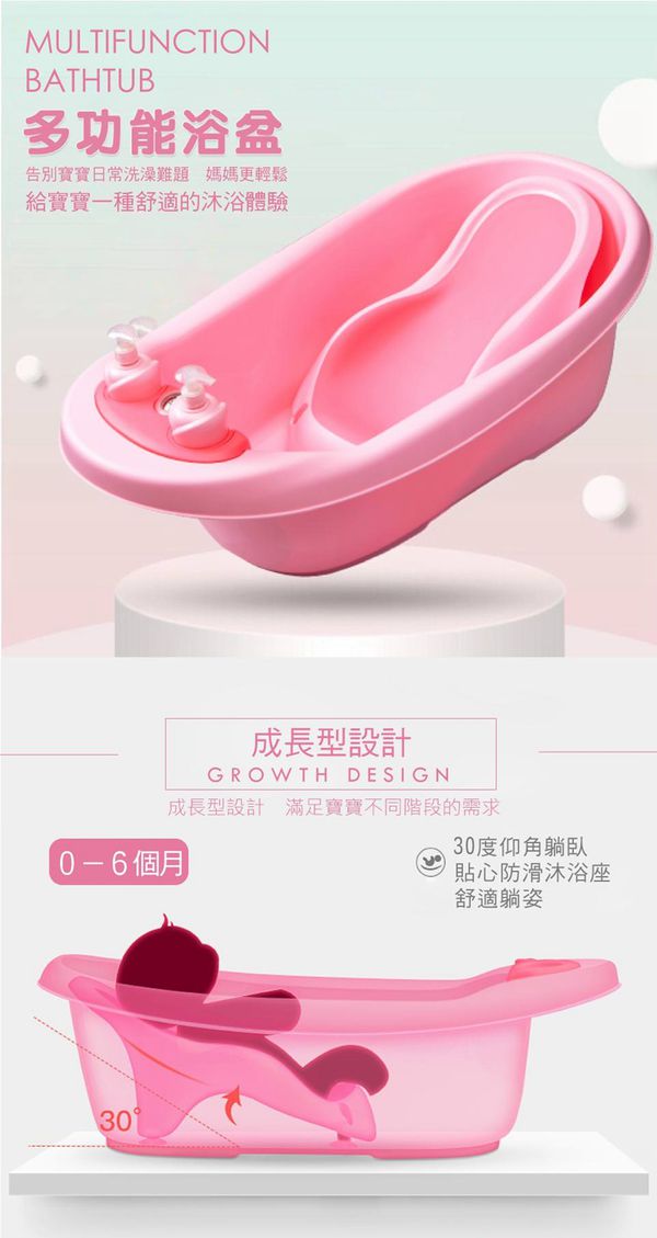 Babyhood - 多功能浴盆 含溫度計-粉色