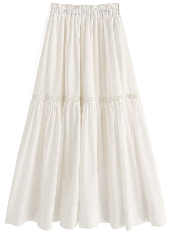 日本 GRL - 純棉花蕾絲滾邊修身長裙-奶茶棕 (M)