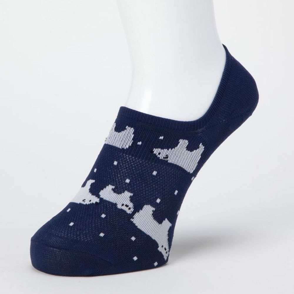 日本 okamoto - 超強專利防滑ㄈ型隱形襪-針織吸水快乾 超深履款-北極熊 深藍 (21-23cm)