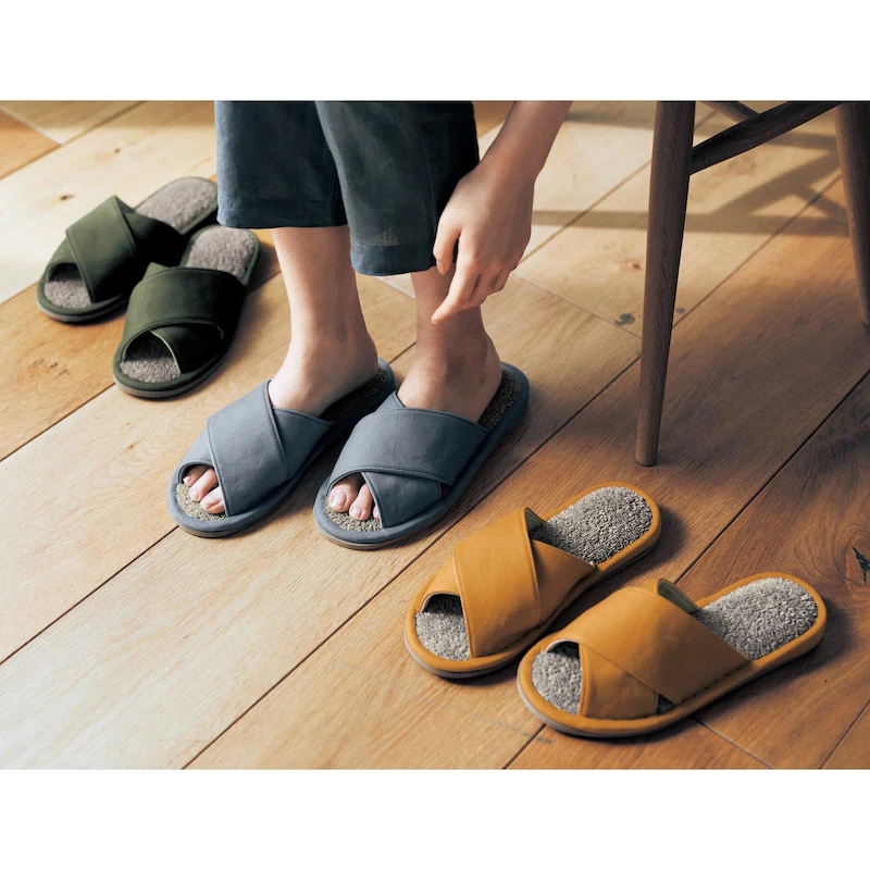 日本千趣會 - 棉麻透氣舒適小絨毛室內拖鞋-墨綠 (23-25cm)