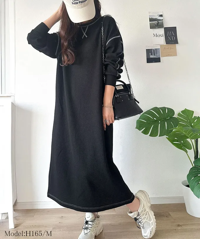 日本 Classical Elf - Java 俏麗縫線大口袋長袖洋裝-黑