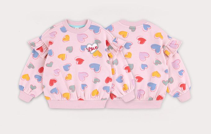 韓國 HEJMINI - (內刷毛)LOVE滿版心紋長袖上衣-粉