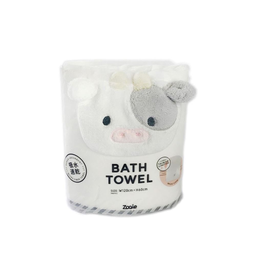 日本 CB JAPAN - 動物造型超細纖維浴巾-台灣限定-乳牛 (W1200 X H600mm)