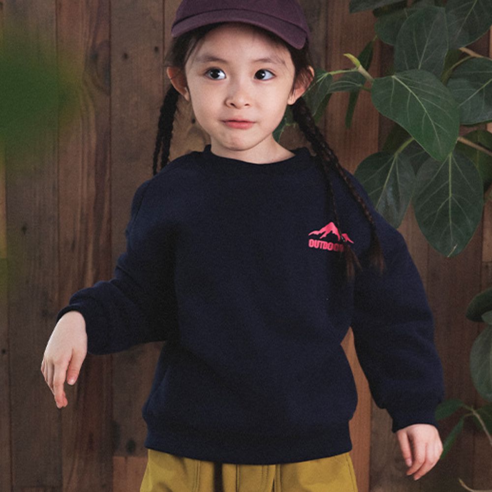 加絨長袖上衣/大學T-前後山系印花-藏青