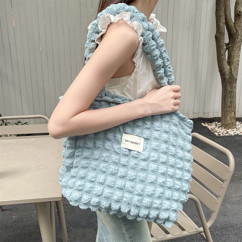 加厚奶油泡泡雲朵手提包/肩背包-米杏色 ((32+24)x40x14cm)