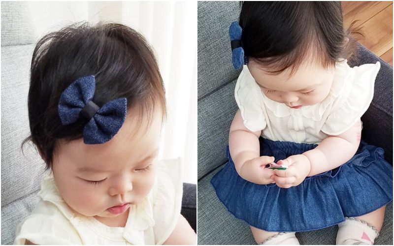 日本 Kufuu - 日本製防滑蝴蝶結大髮夾-一入-丹寧丈青