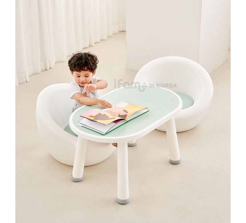 韓國 iFam - 兒童學習桌+小沙發椅優惠組-經典白