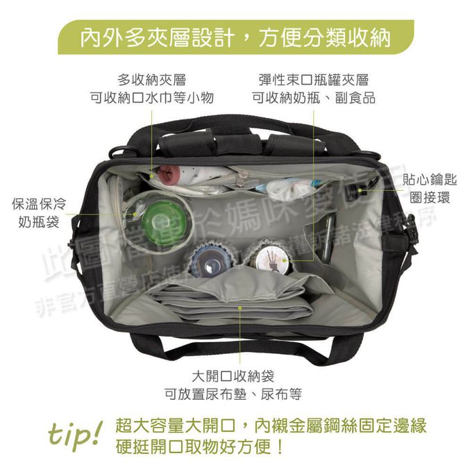 德國 Lassig - 時尚完美大開口後背媽媽包-經典黑-含尿布墊+推車掛勾+保溫瓶收納包+小收納包+長背帶