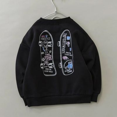 日本 BRANSHES - 街頭塗鴉風裏起毛長袖上衣-滑板-黑