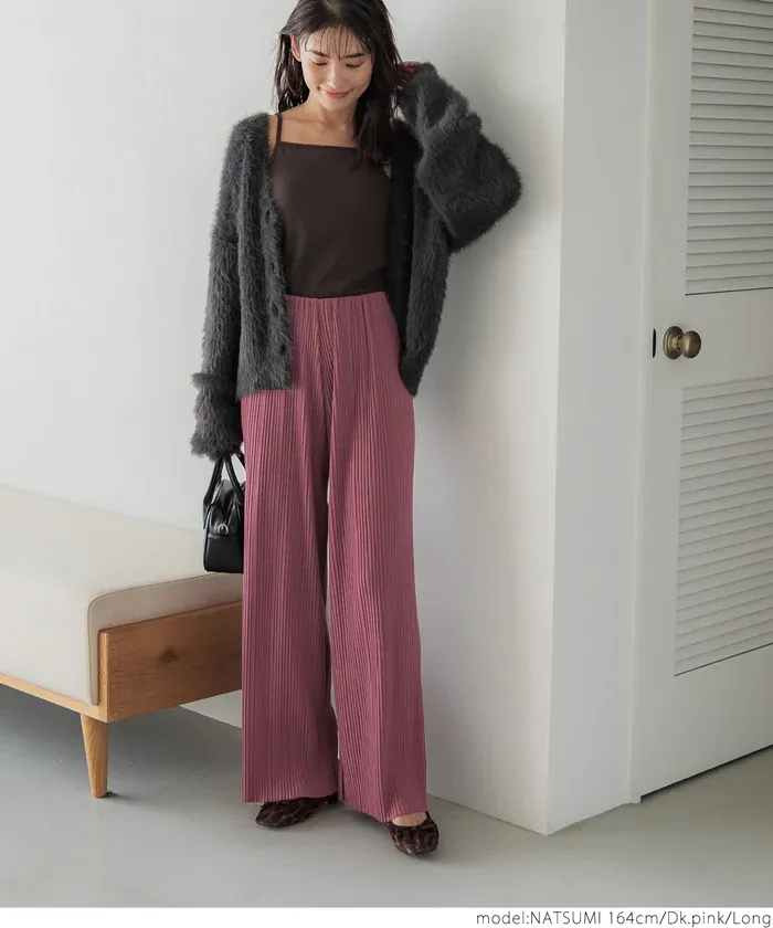 日本 COCA - [可剪裁] 垂墜感修身細摺長褲-灰杏