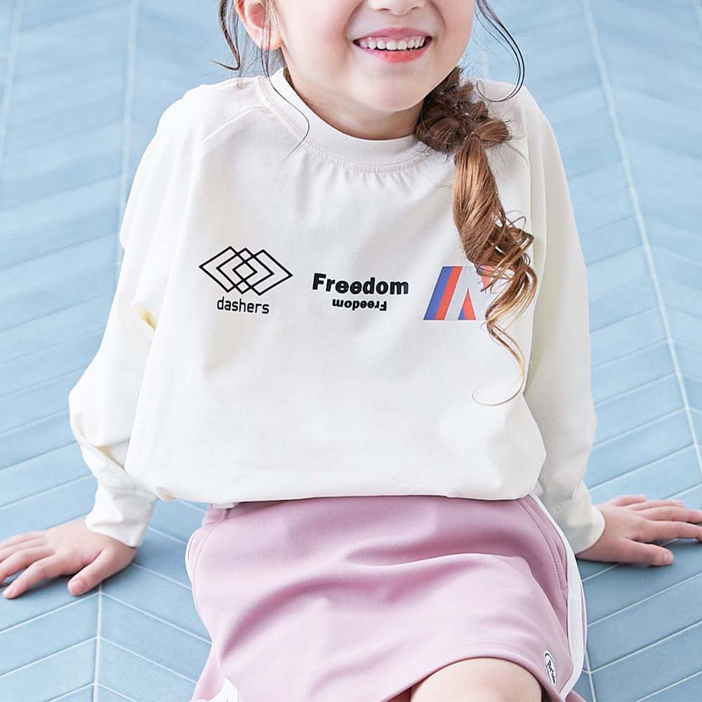 [快乾防皺] 簡約運動風長袖上衣-胸前徽章-米白