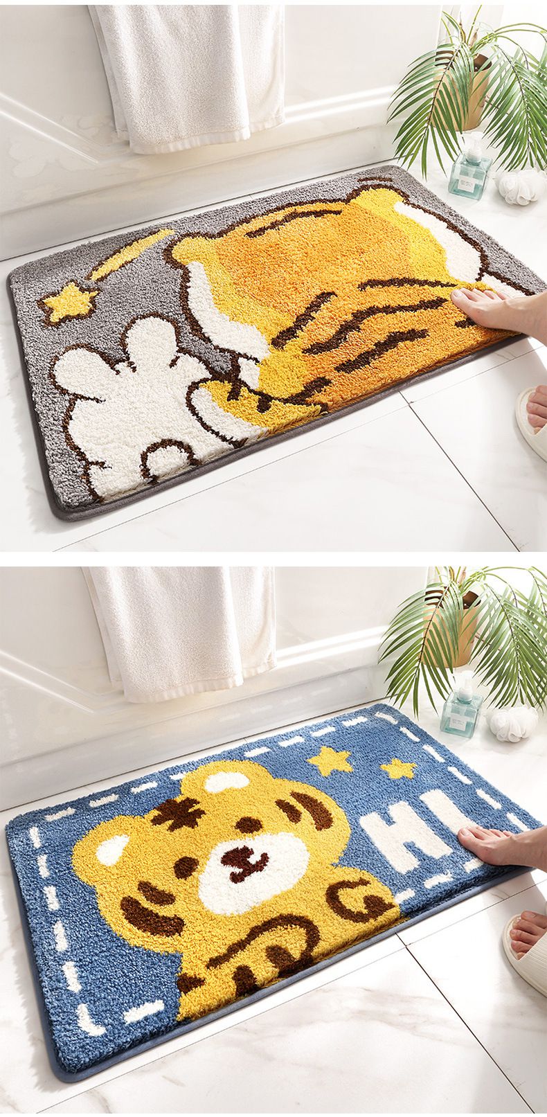 快速吸水植絨浴室腳踏墊-老虎大頭貼