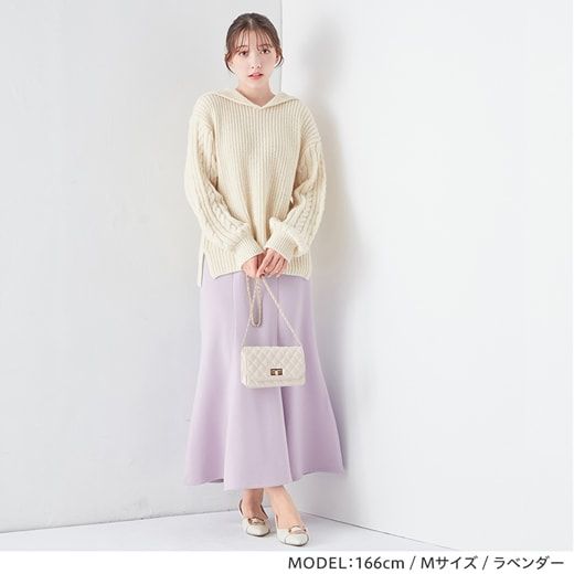 日本 BELLUNA - 百搭內刷毛魚尾長裙-蜜桃粉