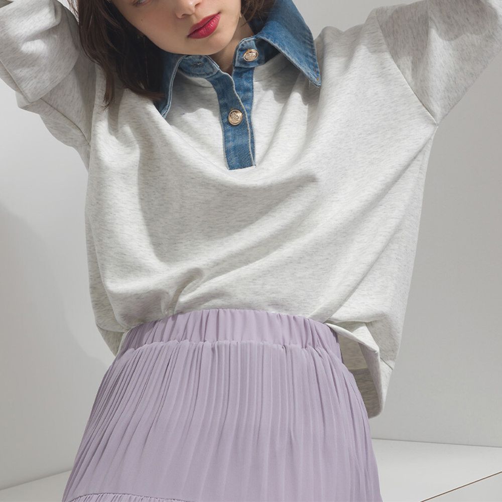 牛仔領層次感厚磅休閒長袖上衣-燕麥白