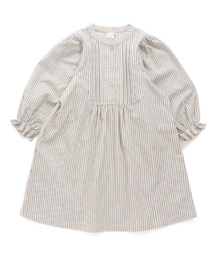 日本 apres les cours - 襯衫領微甜束口長袖洋裝-碎花-海軍藍