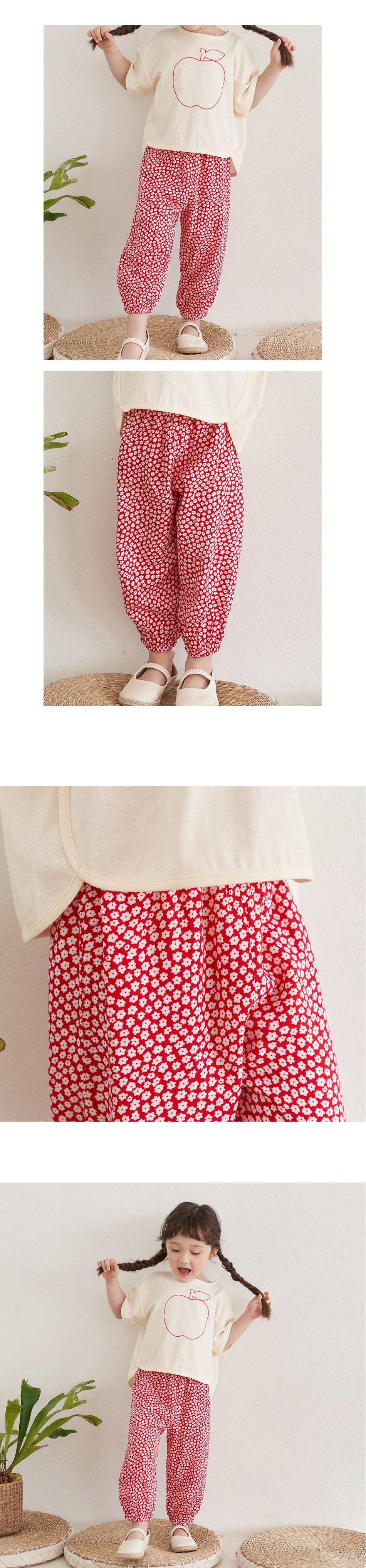 韓國 Bebezoo - 透氣純棉縮褲管防蚊褲-紅色小花