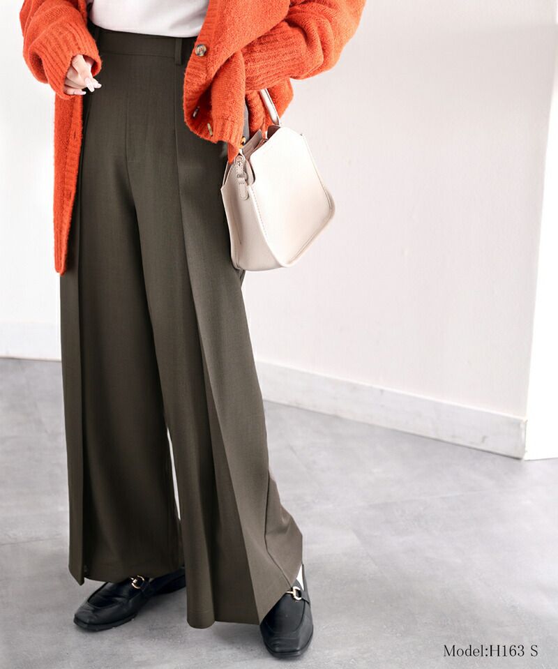 日本 Classical Elf - 修身垂墜感打褶寬褲-咖啡