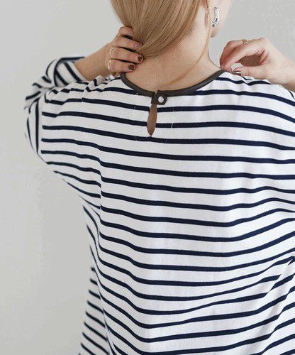 日本 Bou Jeloud - 百搭落肩長袖上衣-條紋-粉