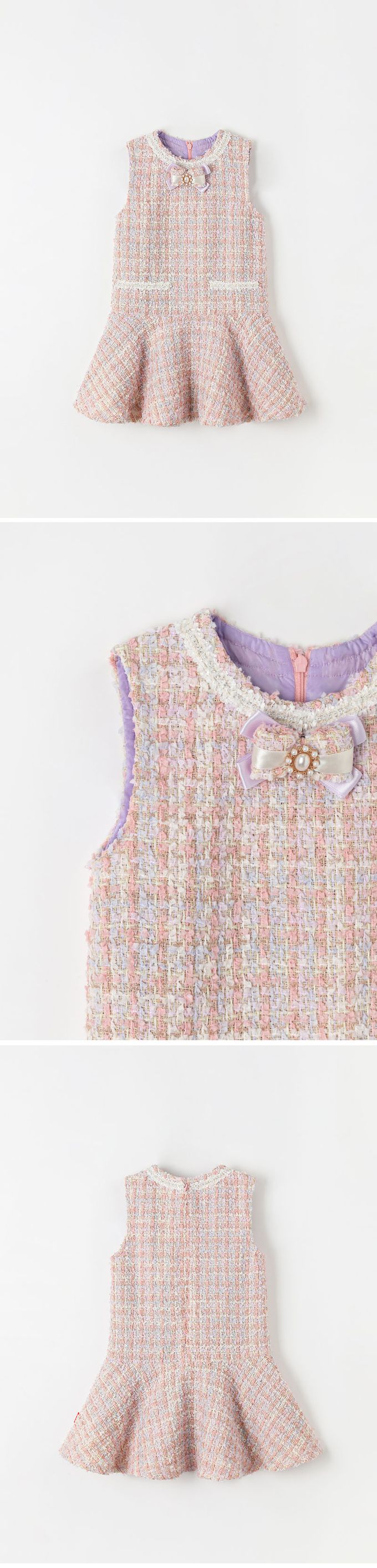 韓國 OZKIZ - 小香編織風格連身背心洋裝-粉紫