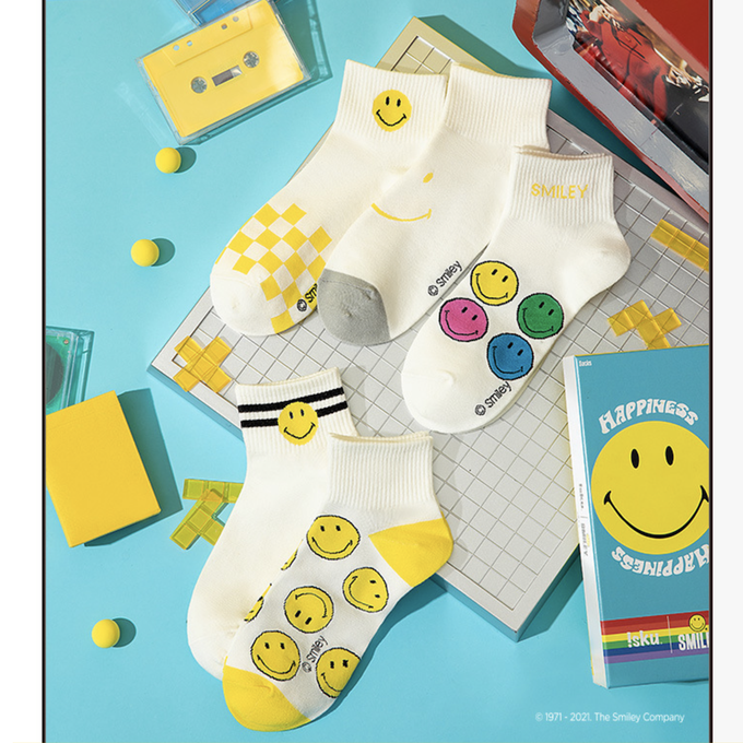 love, charlotte - Smiley 笑臉聯名款短筒棉襪 (XXL (腳長22~24cm))-5 雙一組