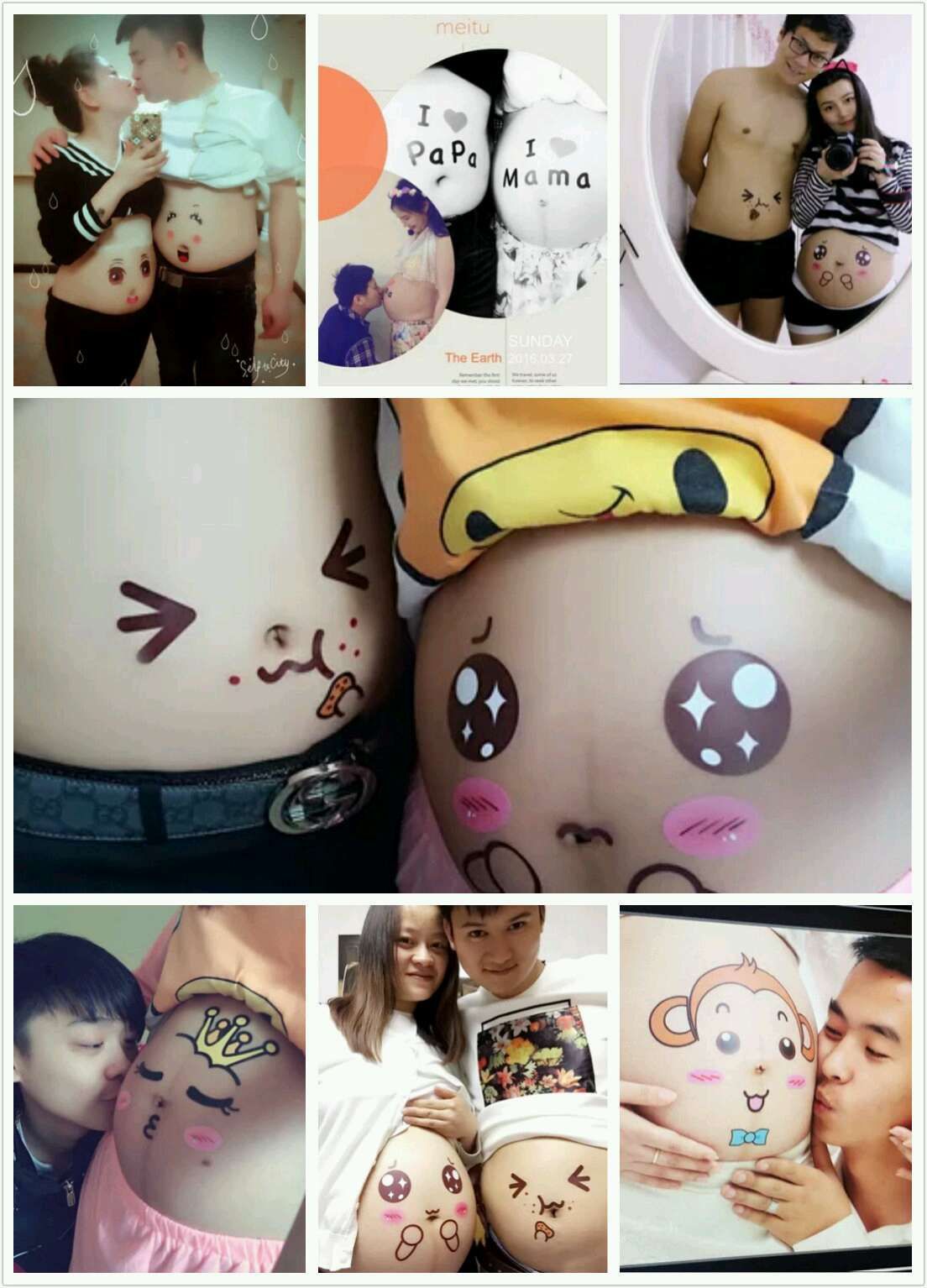 【出清價20】超萌表情 孕婦拍照肚皮貼紙 寫真道具貼 肚皮貼畫 免手畫DIY彩繪貼紙 夫妻表情孕婦紀念照