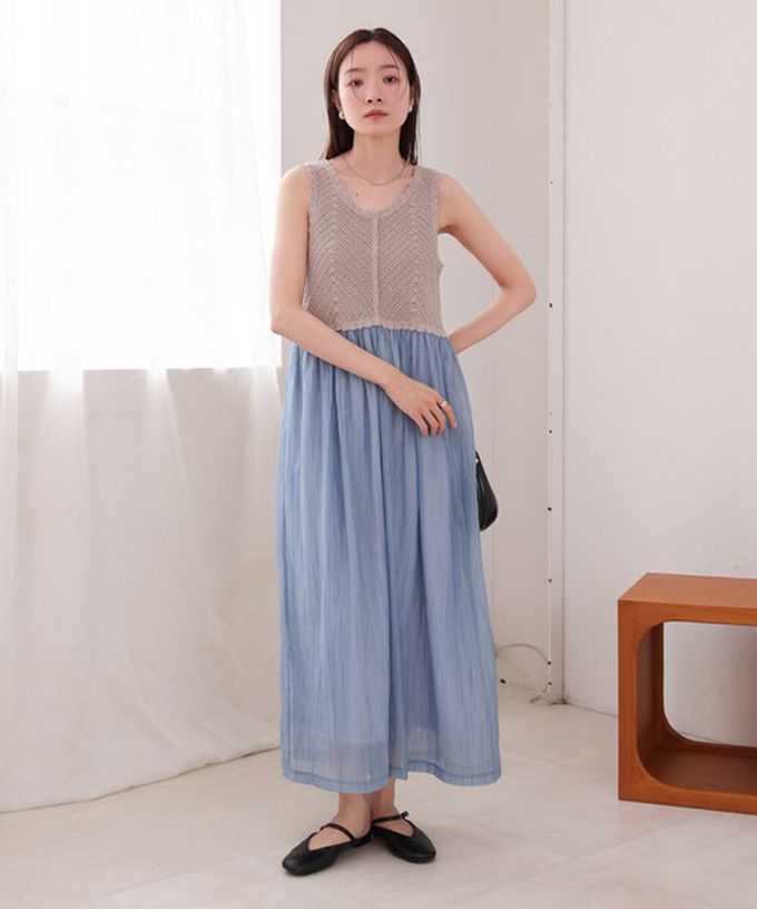 日本 Bab - 夏日氛圍鉤針縐紗背心裙-黑