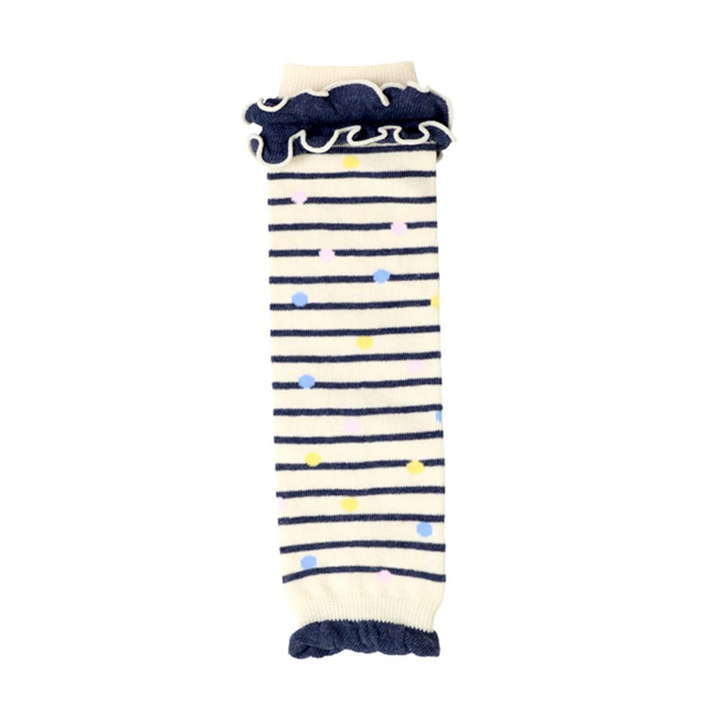 日本 ZOOLAND - 氣溫調節/保暖防曬襪套-1雙-B條紋點點-深藍 (0-2y)