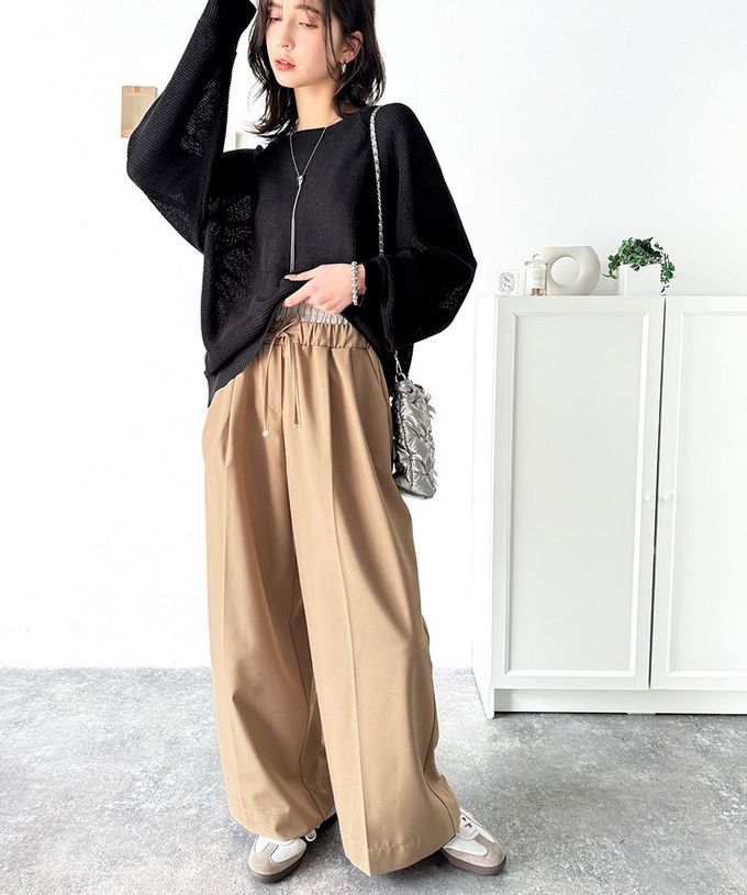 日本 Classical Elf - 透膚華夫格寬大率性長袖上衣-炭灰x米白